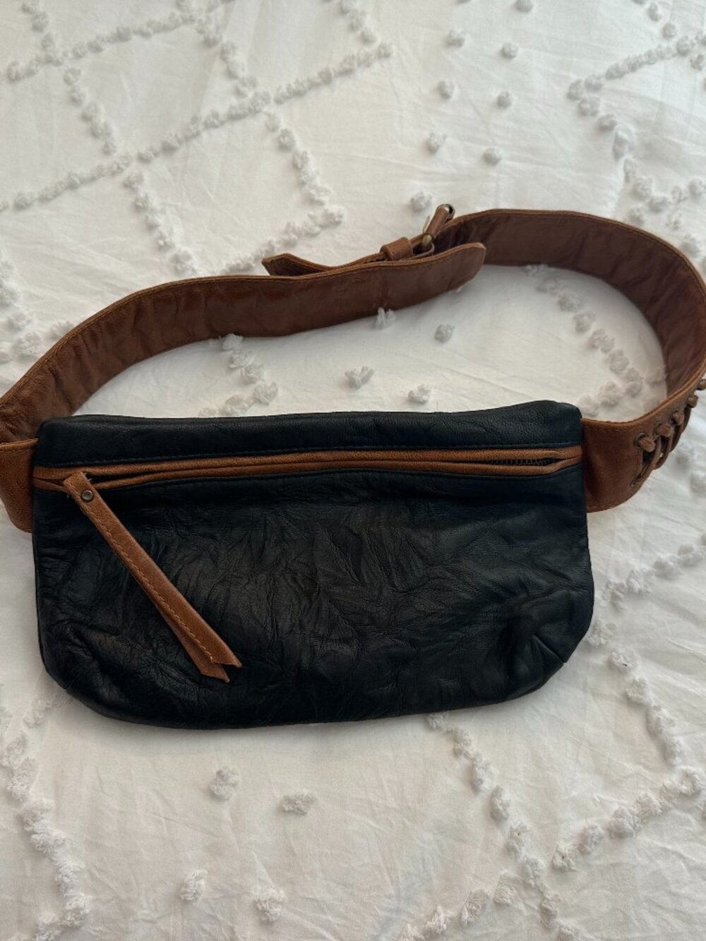 Cleobella Leather Belt Bag Boho Waist Bag Black Brown Festival Crossbody